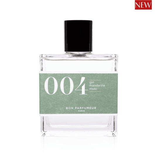 Bon Parfumeur kvepalų skaidrus buteliukas su žalia etikete juodas kamštelis